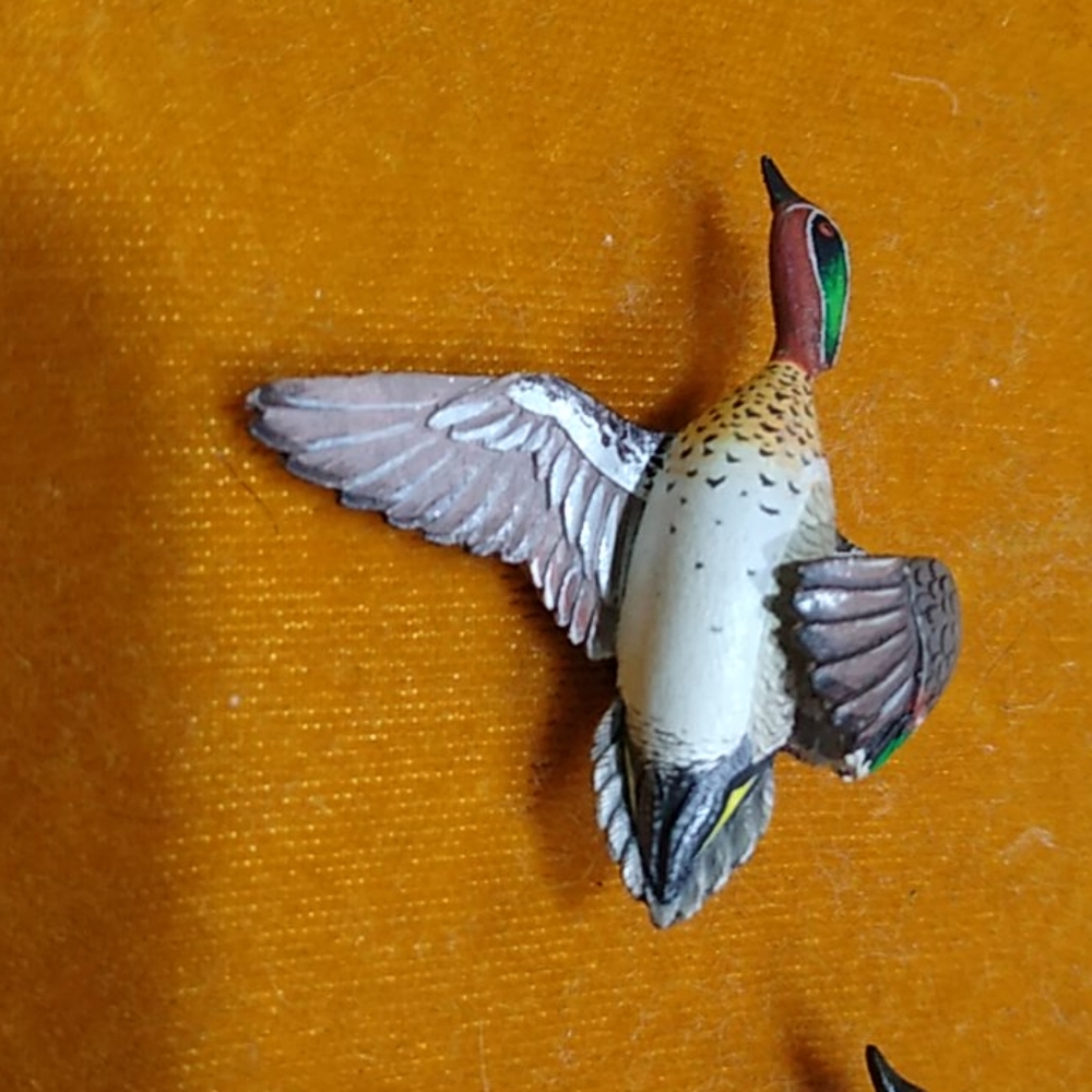 Two Green Winged Teal Carved Pins